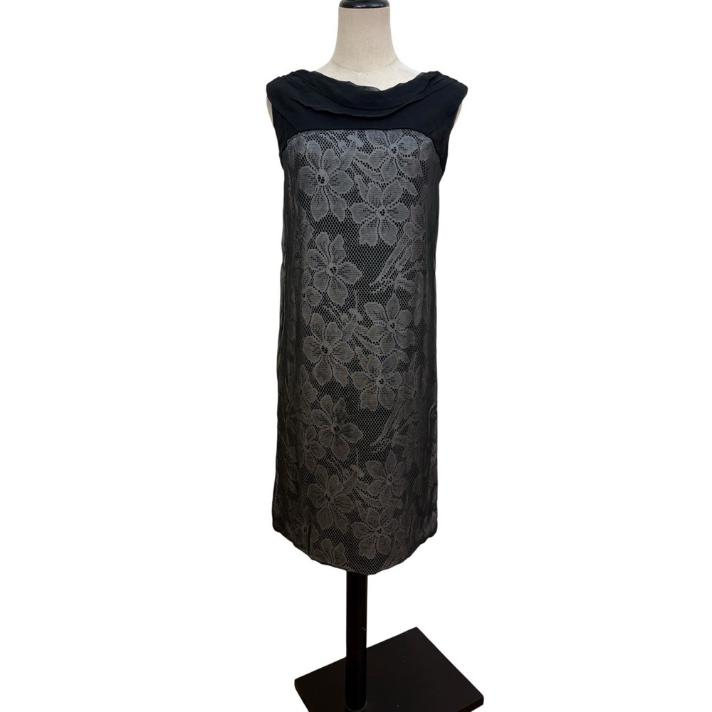 Vtg 60s Black Floral Lace Mini Mod Dress 32"w Gogo Cocktail